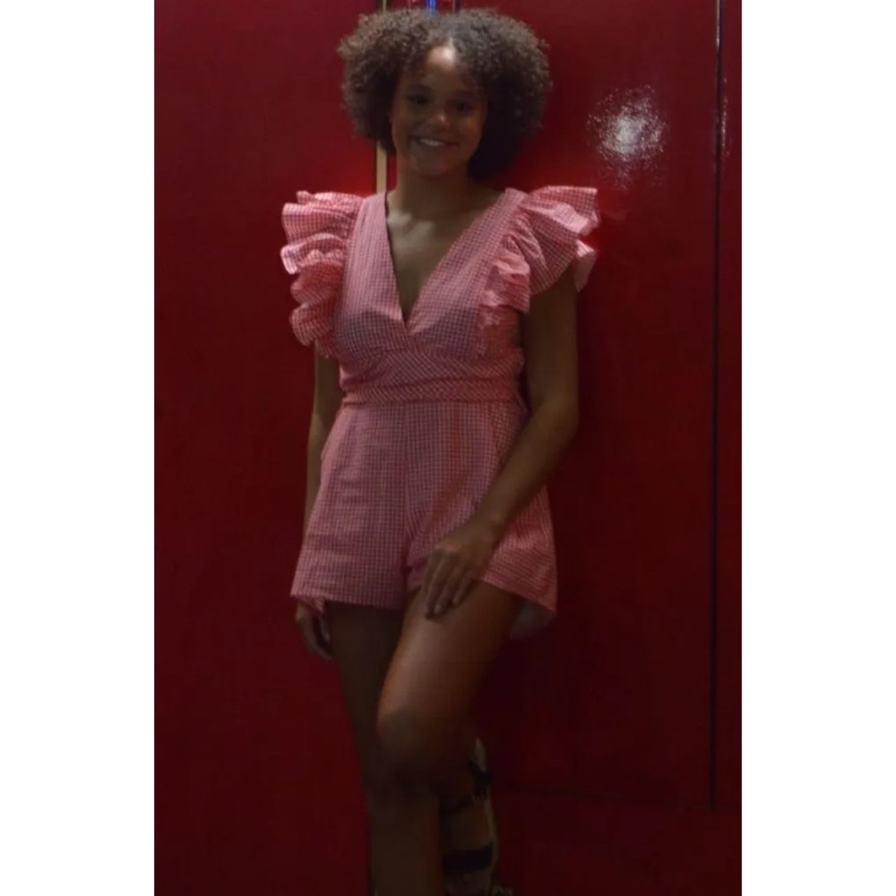 Red Gingham Ruffle Romper - Picture 3 of 4